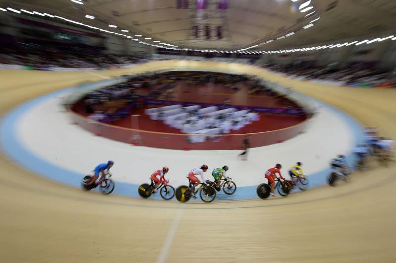 Riders compete in the women's omnium elimination track cycling event at the 2018 Asian Games in Jakarta, Indonesia. AFP