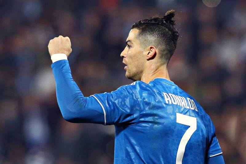 Juventus' Cristiano Ronaldo celebrates scoring aganist SPAL to match the Serie A record. AP