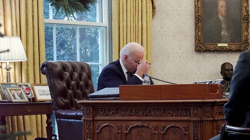 An image that illustrates this article Joe Biden marks one year in office with approval at new low