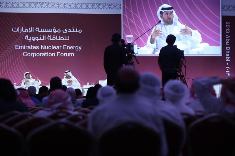 Mohammed Al Hammadi, chief executive of the Emirates Nuclear Energy Corporation, spoke at last night’s public forum on nuclear energy in Abu Dhabi, and took part in a question-and-answer session. Delores Johnson / The National