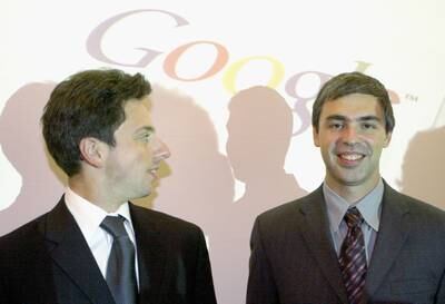 Sergey Brin and Larry Page at the opening of the Frankfurt book fair in 2004. Getty Images