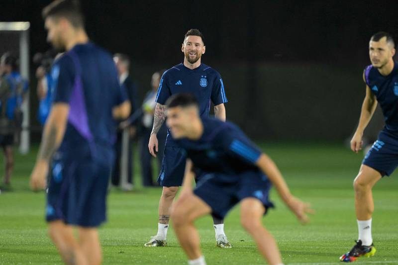Lionel Messi and his teammates take part in a training session at Qatar University in Doha. AFP