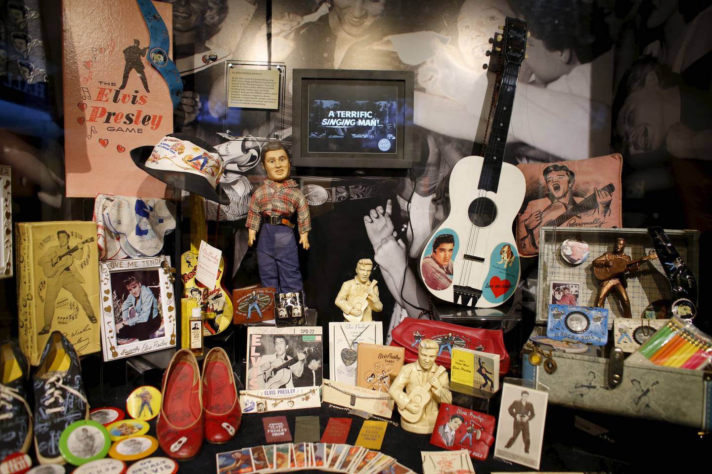 Memorabilia from Elvis Presley's early years are shown on display at Graceland in Memphis, Tennessee. Reuters
