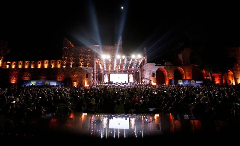 Lebanese singer and artist Carole Samaha sings in the historical citadel of Damascus during the Damascus Castle Festival, in Damascus, Syria, 13 July 2019.  Photo: EPA / Youssef Badawi