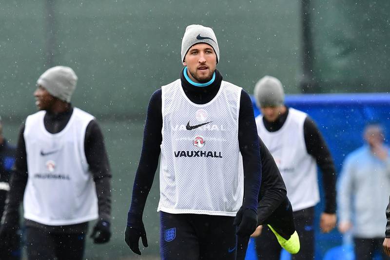 Harry Kane takes part in a training session in Repino, Russia, on Friday. AFP