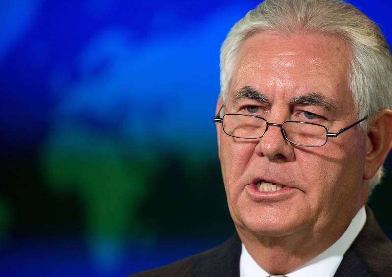 (FILES) This file photo taken on August 1, 2017 shows US Secretary of State Rex Tillerson as he delivers remarks  from the briefing room of the US State Department in Washington, DC.
Secretary of State Rex Tillerson will go to Myanmar next week, the State Department said, becoming the most senior US official to visit since the start of the Rohingya crisis.
Tillerson's spokeswoman said he would visit Naypyidaw on November 15 for talks on "humanitarian crisis in Rakhine State and US support for Burma's democratic transition."
 / AFP PHOTO / PAUL J. RICHARDS