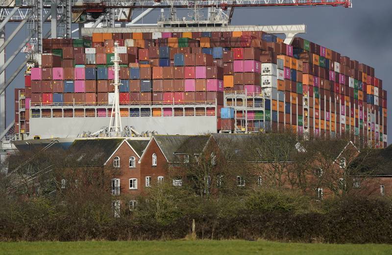 The container ship MOL Treasure at DP World Container Terminal at the Port of Southampton. Photo: Press Association