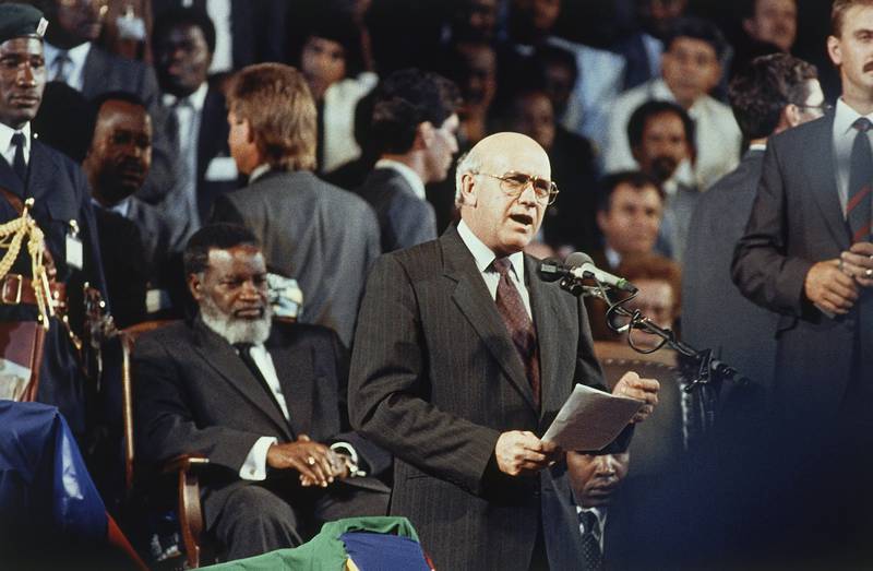 FW de Klerk marks the end of South Africa's rule of Namibia during independence celebrations in Windhoek, Namibia, March 21, 1990. AP Photo