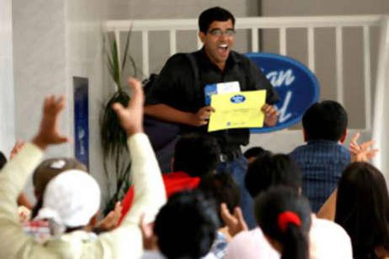 Saurav Jha celebrates moving on to the next round of Indian Idol which is held in Mumbai.