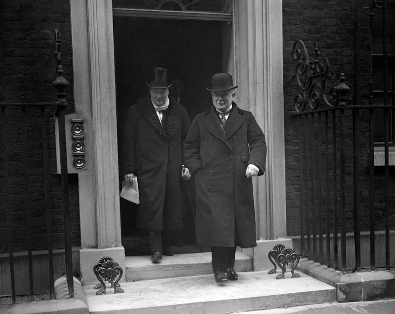 Former Prime Minister David Lloyd George and Winston Churchill leaving 10 Downing Street for the House of Common in 1922. PA