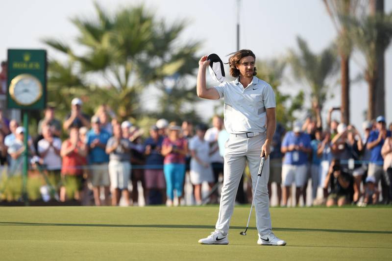 Tommy Fleetwood on the 18th green. Getty