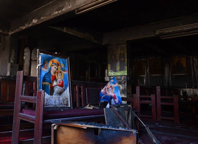 The fire-damaged church interior. AP 
