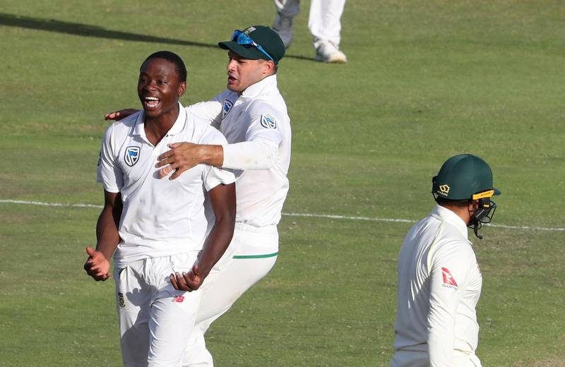 Cricket - South Africa vs Australia - Second Test - St George's Park, Port Elizabeth, South Africa - March 11, 2018. South AfricaÕs Kagiso Rabada celebrates after taking the wicket of Australia's Usman Khawaja.  REUTERS/Mike Hutchings