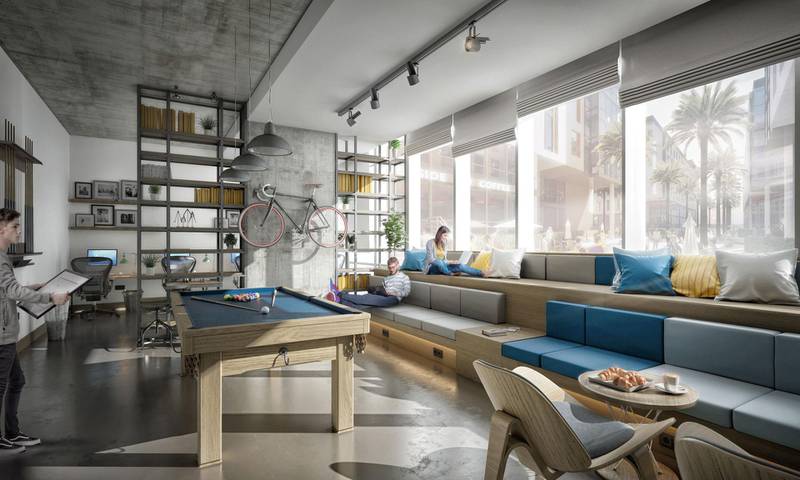 A computer-generated image of a common room in The Myriad Dubai. Courtesy FIM Partners