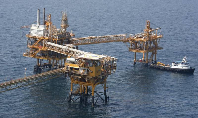 Crescent Petroleum's oil and gas platform in their Mubarek field off the coast of Sharjah. Jeff Topping / The National
