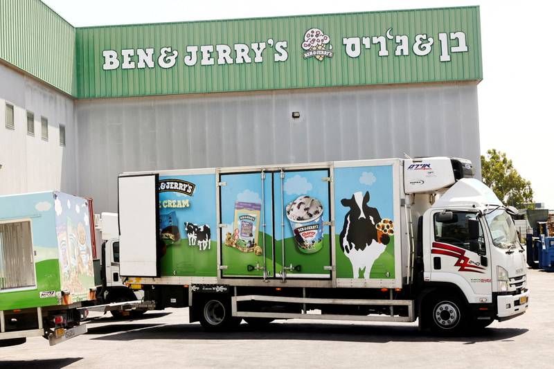 A Ben & Jerry's ice-cream delivery truck at their factory in Be'er Tuvia industrial area in Israel last year. Reuters