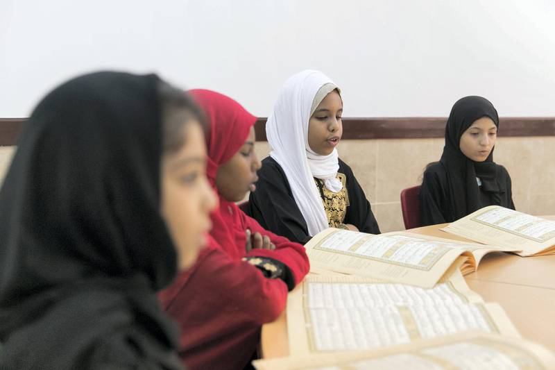 ABU DHABI, UNITED ARAB EMIRATES - AUGUST 8, 2018. Summer Quran class at Al Bateen Centre For Quran Memorization.(Photo by Reem Mohammed/The National)Reporter: Haneen DajaniSection:  NA