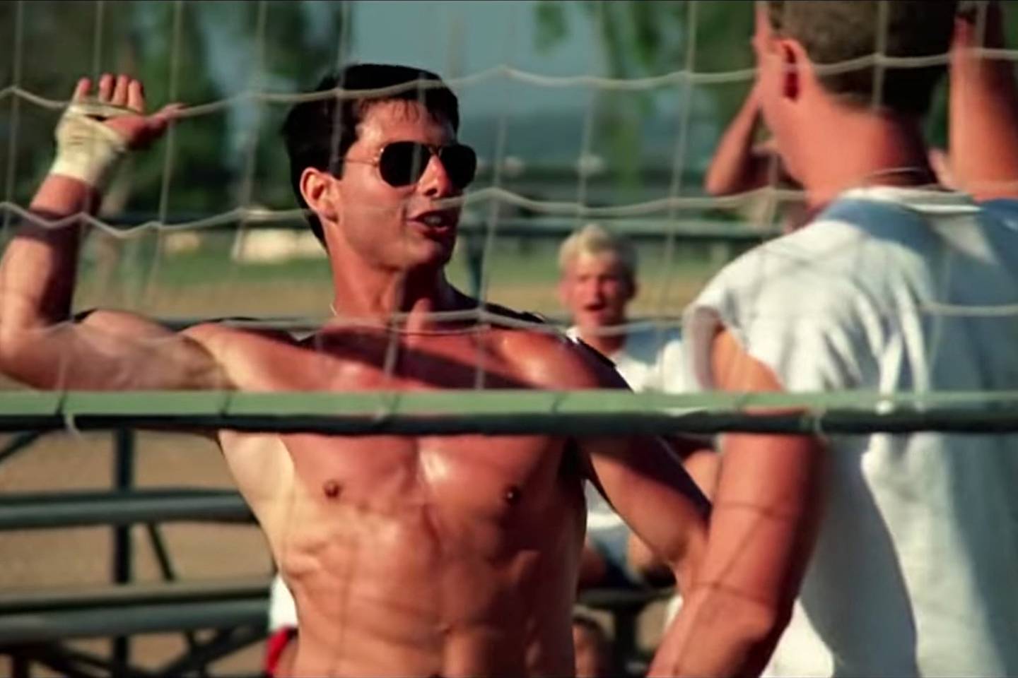 The volleyball game in 'Top Gun' is one of the film's most famous scenes. Photo: Paramount Pictures