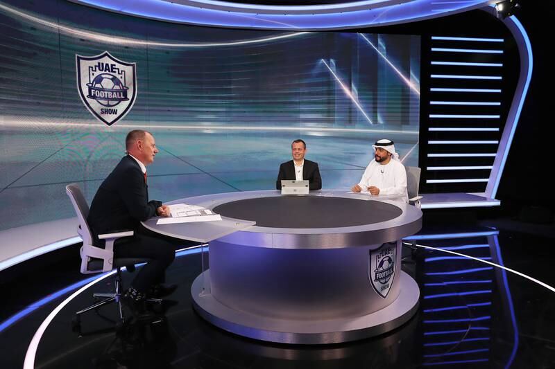 Graham Clews and Pedro Correia are joined by Emirati football commentator Abdullah Al Saadi as a guest on the UAE Football Show. Pawan Singh / The National 
