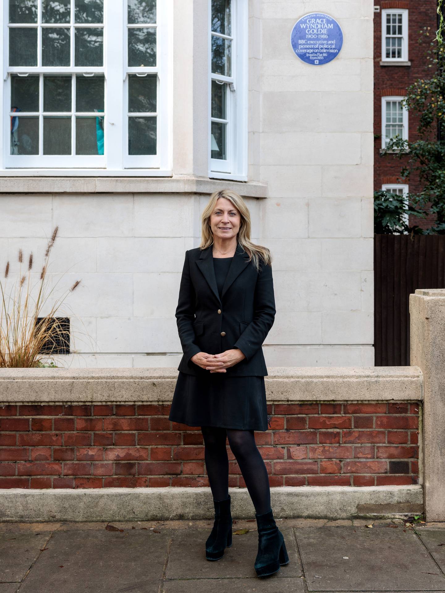 Deborah Turness, chief executive of BBC News, outside St Mary Abbot's Court in Kensington, London, where Grace Wyndham Goldie lived for more than 50 years. PA