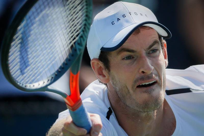 FILE - In this Aug. 11, 2019, file photo, Andy Murray, of Britain, practices at the Western & Southern Open tennis tournament, in Mason, Ohio. Murray is scheduled to play in the U.S. Open, scheduled for Aug. 31-Sept. 13, 2020. (AP Photo/John Minchillo, File)