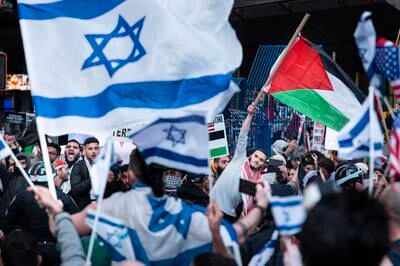Demonstrators at a rally in support of Palestine face a counter-demonstration in support of Israel near Times Square in New York. EPA
