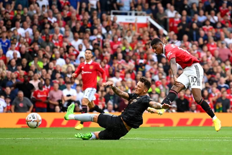 Marcus Rashford scores Manchester United's second goal. Getty