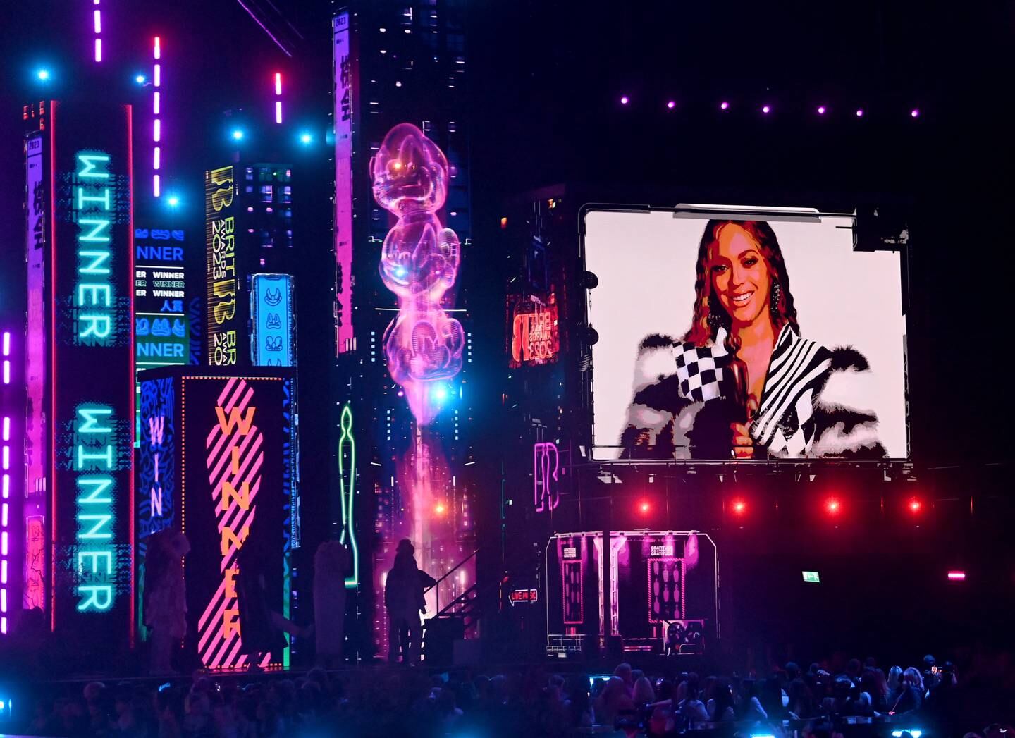 Beyonce Knowles nimmt ihre Auszeichnung als beste internationale Künstlerin per Video bei der Verleihung der Brit Awards 2023 in der O2 Arena in London entgegen.  EPA