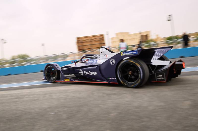 RIYADH, SAUDI ARABIA - DECEMBER 16: Formula E rookie test at Ad Diriyah on December 16, 2018 in Riyadh, Saudi Arabia. On this day, Kaspersky Lab sponsored Emirati racer Amna Al Qubaisi attends the Formula E rookie test in Saudi Arabia and takes the driving seat with Kaspersky Lab sponsored Envision Virgin Racing Formula E Team.  Amna Al Qubaisi is the first-ever female Emirati racing driver, joining the in-season rookie test among one of the most exciting and competitive line-ups of female drivers ever seen in motorsport. For info visit www.kaspersky.com December 16, 2018, in Ad Diriyah, Saudi Arabia. Ciao  (Photo by Guido De Bortoli/Getty Images Kaspersky Lab)
