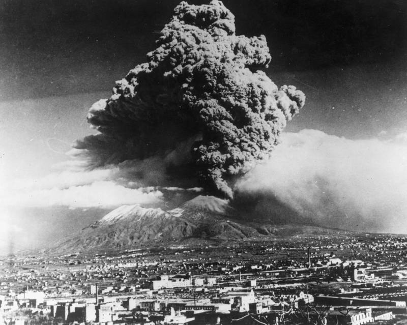 Mount Vesuvius in southern Italy erupts in 1944. It buried the ancient city of Pompeii in lava and ash in 79 AD. Getty