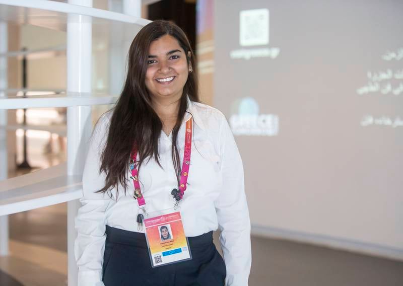 Silwan Kawani staff member at the Greece Pavilion at Expo 2020 Dubai plans to use her time at the event to bolster her chances of a career in tourism.  Ruel Pableo for The National
