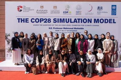 Zayed University students taking part in the second stage of the Cop28 Simulation Model in Cairo this week. Photo: Zayed University
