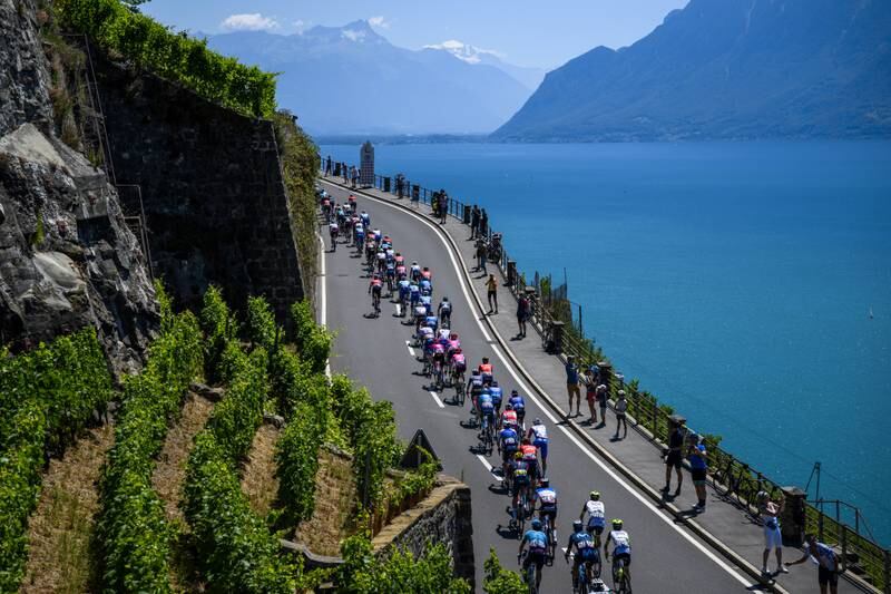 The peloton during Stage 9 of the Tour de France - a 192.9km ride from Aigle in Switzerland to Chatel in France. EPA