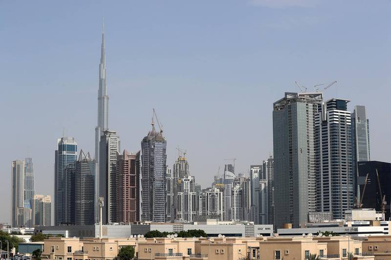 DUBAI , UNITED ARAB EMIRATES ,  October 21 , 2018 :- View of the Dubai Skyline on Sheikh Zayed road with Burj Khalifa ( left ) in Dubai. ( Pawan Singh / The National )  For News. 
