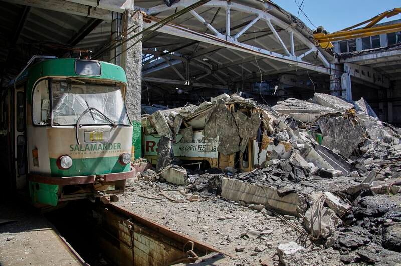 A tram depot damaged by shelling in Kharkiv, Ukraine. EPA