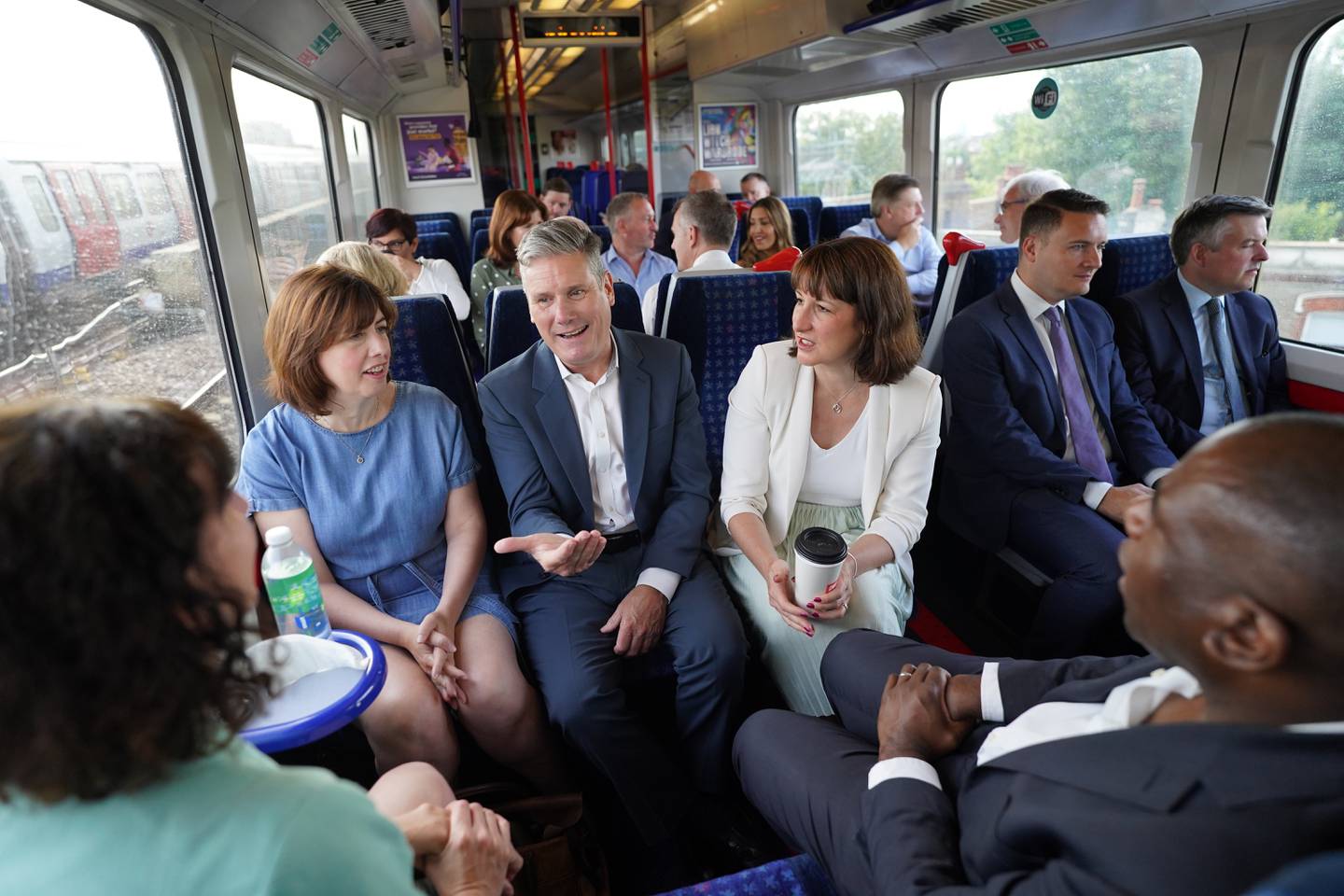 Labour leader Keir Starmer travels by train with members of his shadow cabinet to High Wycombe, Buckinghamshire, to hold a shadow cabinet meeting. PA