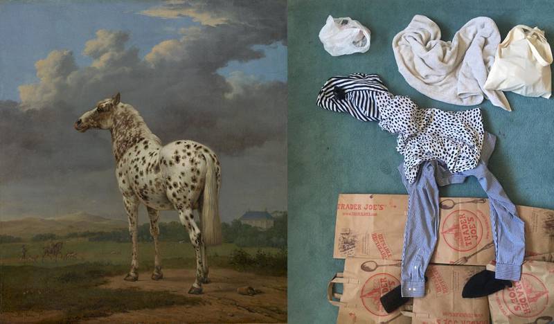 In this submission, the coat in Paulus Potter's 'The "Piebald" Horse' is remade with polka dotted clothing. Via @GettyMuseum / Twitter