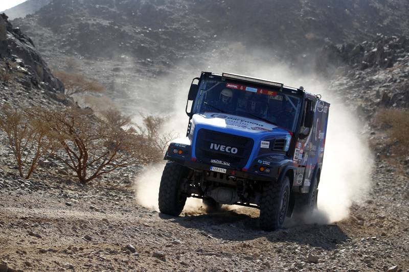 Fesh Fesh Team's Albert Llovera and co-drivers Marc Torres and Jorge Salvador Coderch in action during testing in Jeddah, Saudi Arabia, for the Dakar Rally.