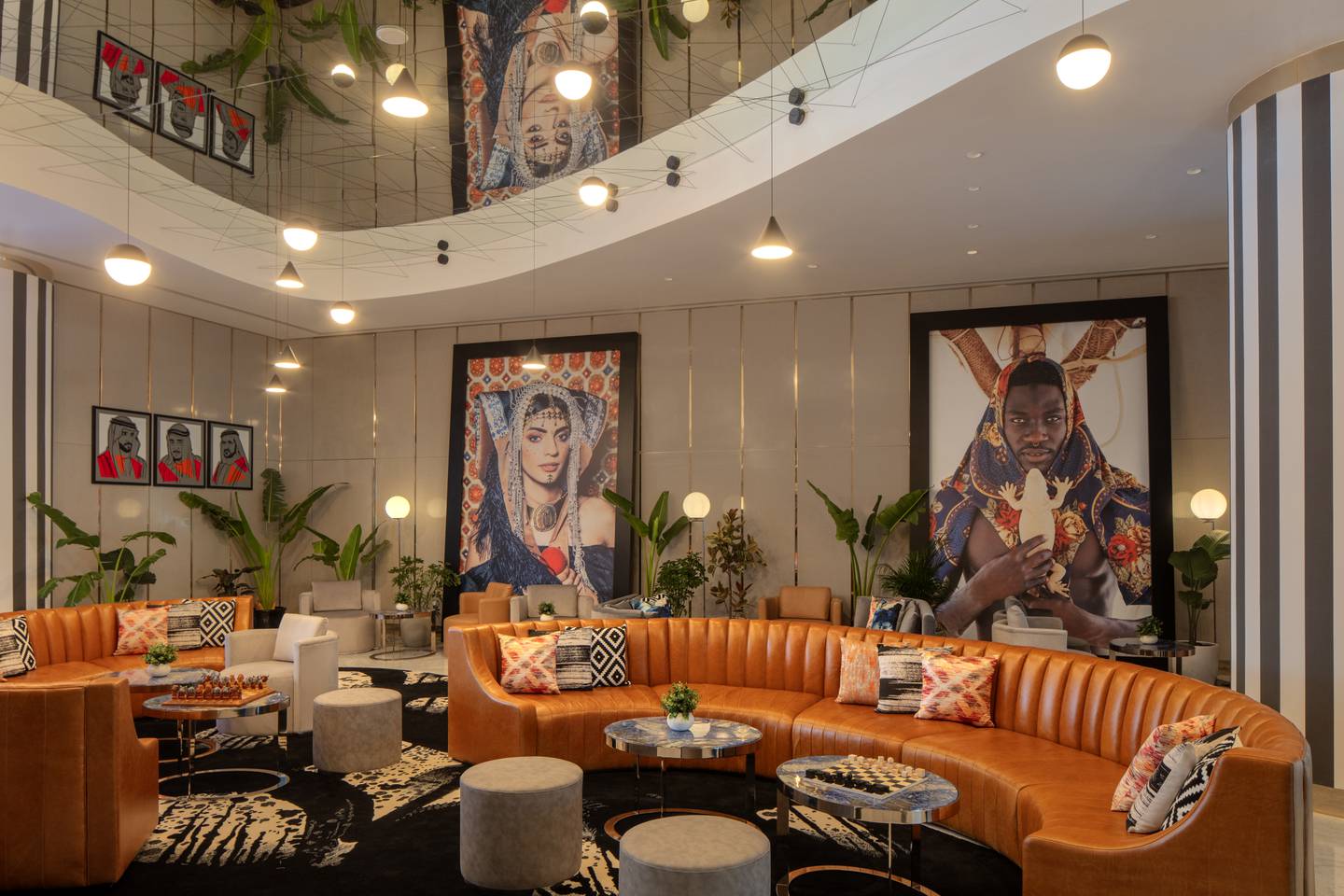 Record sleeves, bookshelves, and an interesting collection of artwork and curios line the lobby walls.  Photo: Hyde Hotel Dubai 