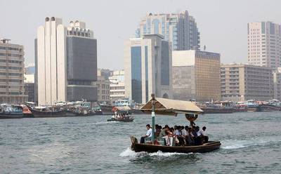 An abra ferries passengers back and forth across Dubai Creek. The ride costs just 50 fils per person.