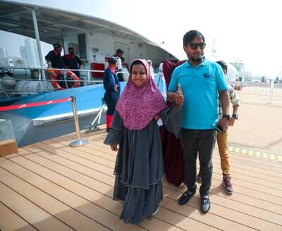 Ferry passengers arrive from Dubai at the Sharjah Corniche station located beside the Sharjah Aquarium