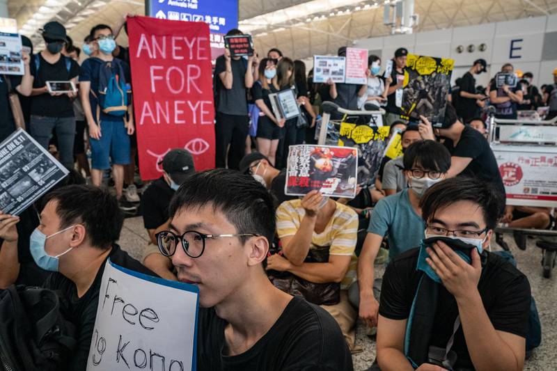 Protesters occupy the departure hall of the Hong Kong International Airport during a demonstration in Hong Kong, China.  Getty Images