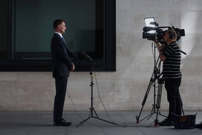 Mr Hunt speaks during an interview outside BBC Broadcasting House in July. At the time he was a contender to replace Prime Minster Boris Johnson as Conservative Party leader. Getty