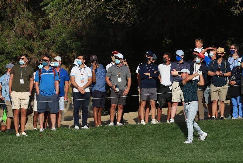 Paul Casey plays his second shot on the 16th hole. Getty