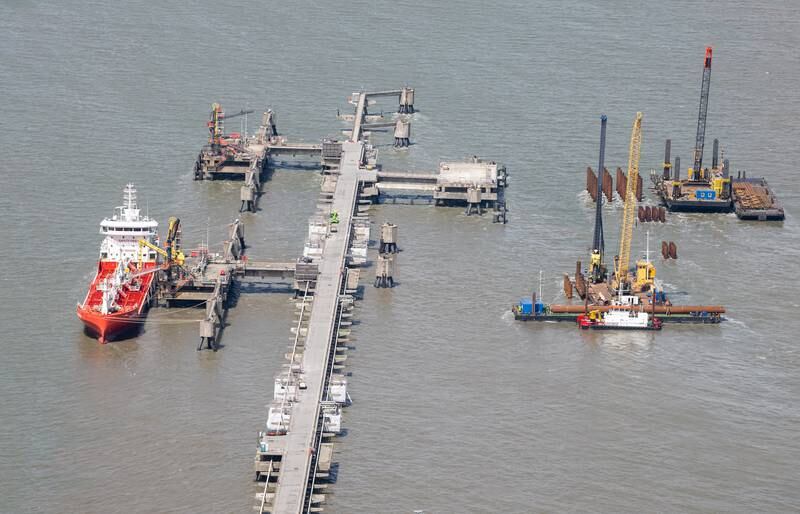 A terminal for connecting floating stations for liquified natural gas under construction near Wilhelmshaven, Germany.   Getty Images