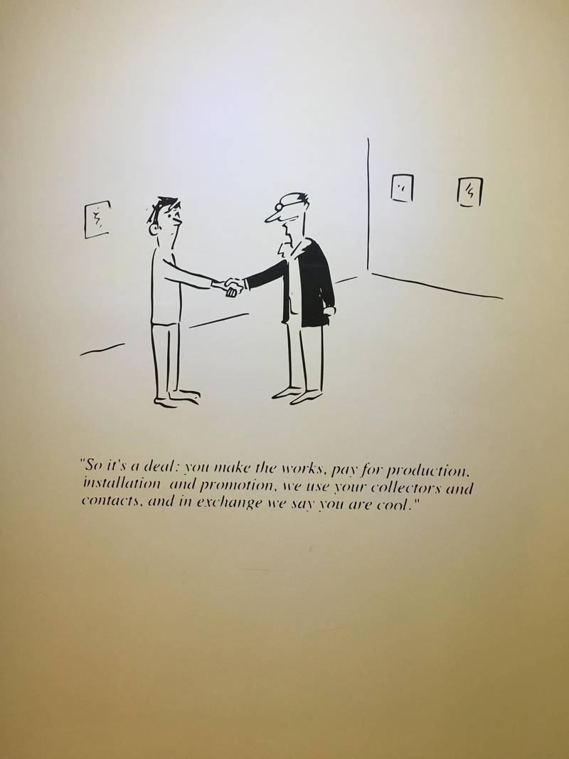 Cartoons by Pablo Helguera satirised the art market throughout 'Debt' 