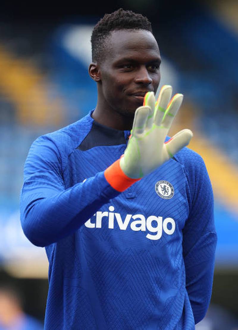 Edouard Mendy takes part in training at Stamford Bridge. Getty