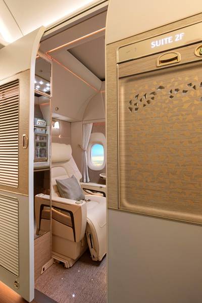 The fully enclosed private suites. Courtesy Emirates