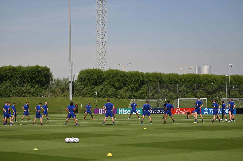 Netherlands' players training at Qatar Universty in Doha. AFP