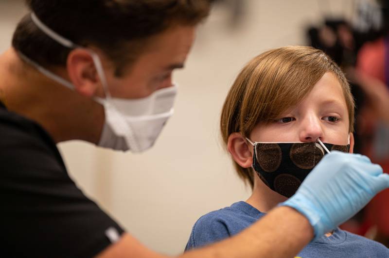 A child gets tested for coronavirus in Louisville, Kentucky. AFP